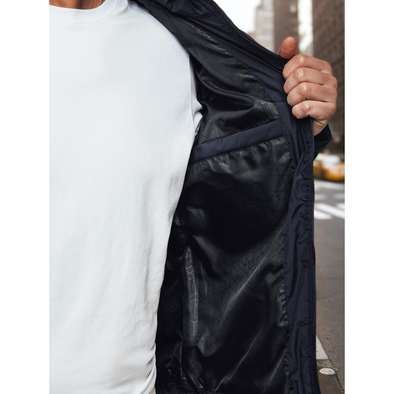 Pánská prošívaná bunda s kapucí, tmavě modrá