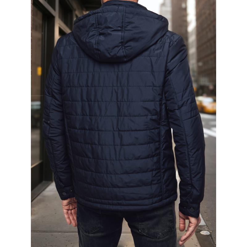 Pánská prošívaná bunda s kapucí, tmavě modrá