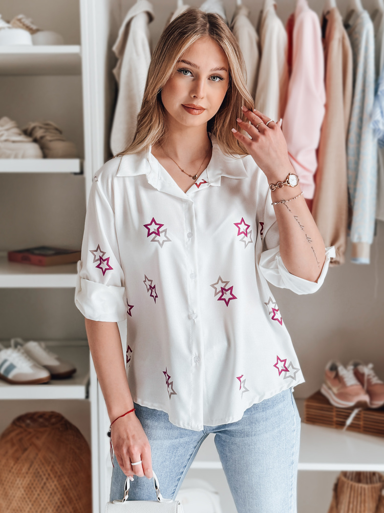 Dámská košile oversize s hvězdami ASTROWIA bílá