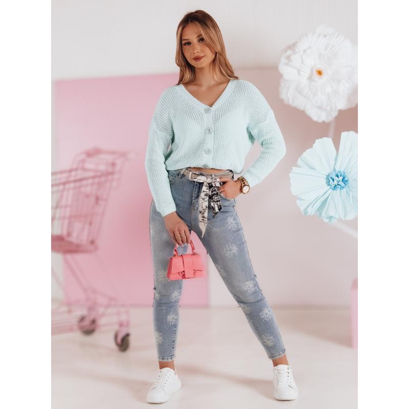 Dámské úzké džínové kalhoty s páskem CRYSTALUX modré