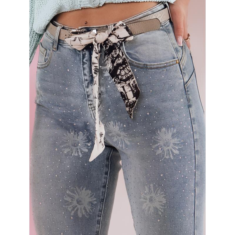 Dámské úzké džínové kalhoty s páskem CRYSTALUX modré