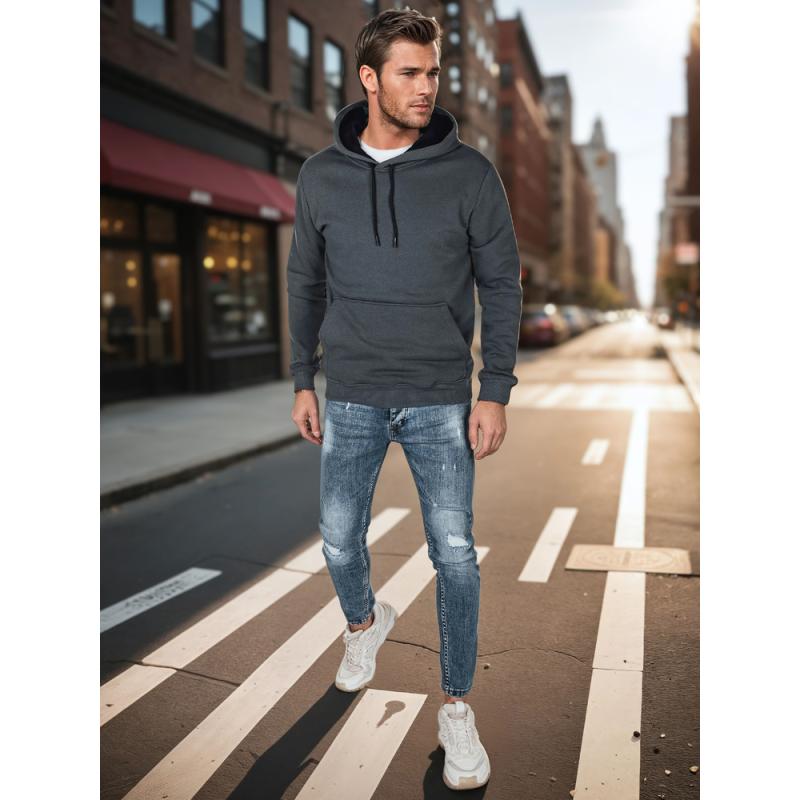 Férfi alap pulóver kapucnival, sötét szürke