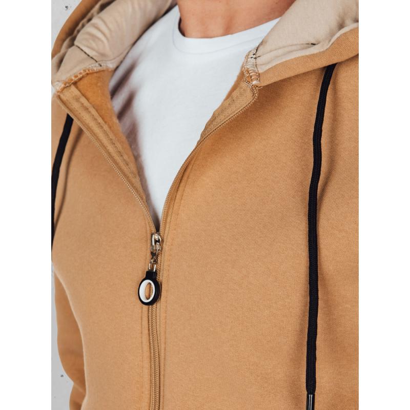 Férfi alap pulóver kapucnival, kamel