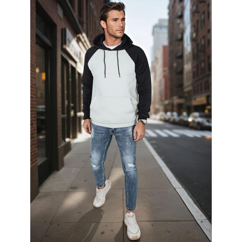 Férfi alap pulóver kapucnival, világosszürke