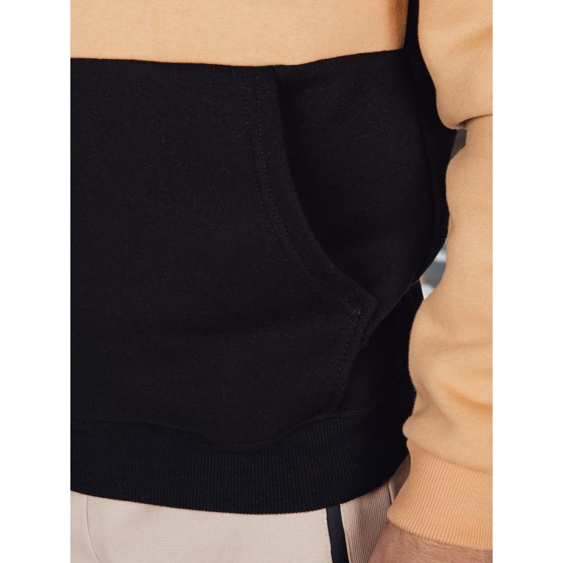 Pánska mikina s kapucňou v kamelovo-čiernych pruhoch