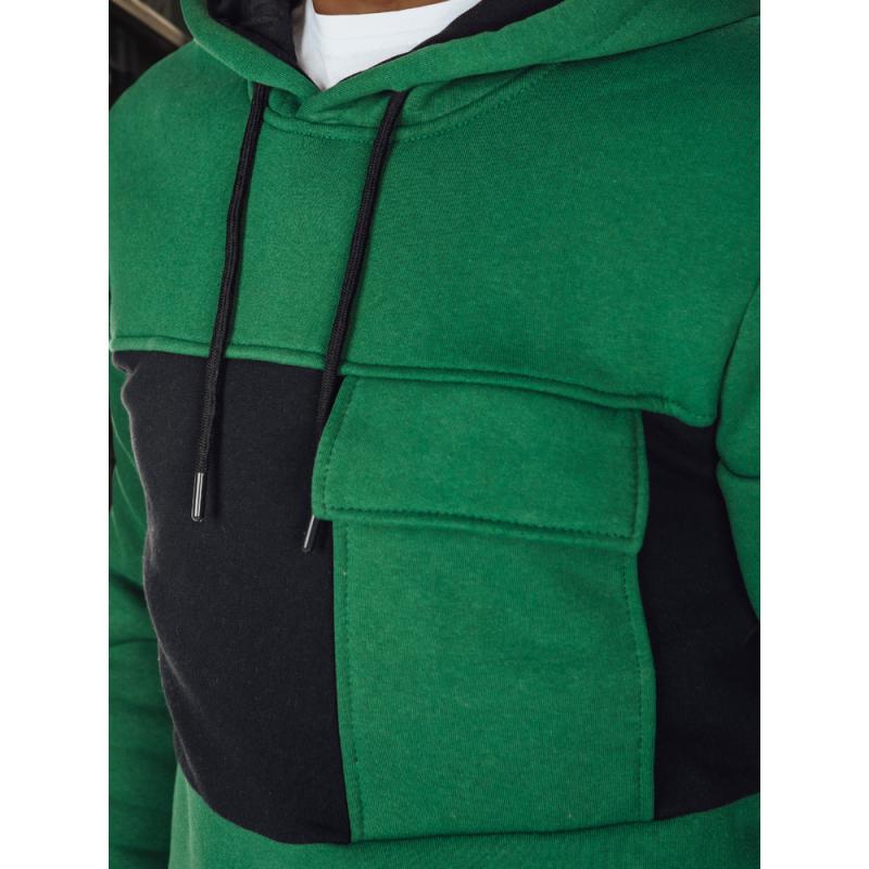 Férfi pulóver kapucnival, sötétzöld