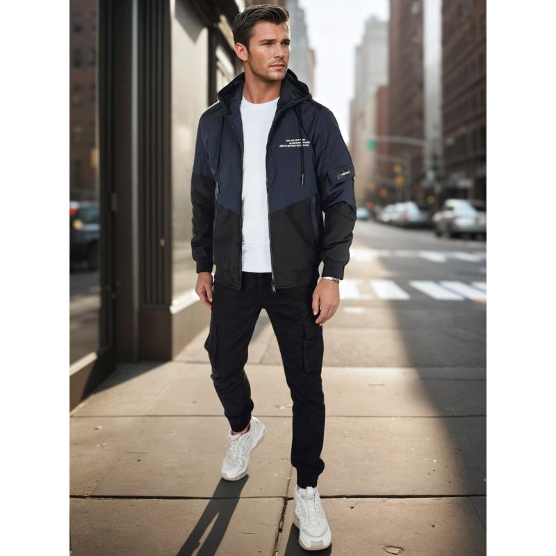 Pánská přechodová bunda s kapucí modrá