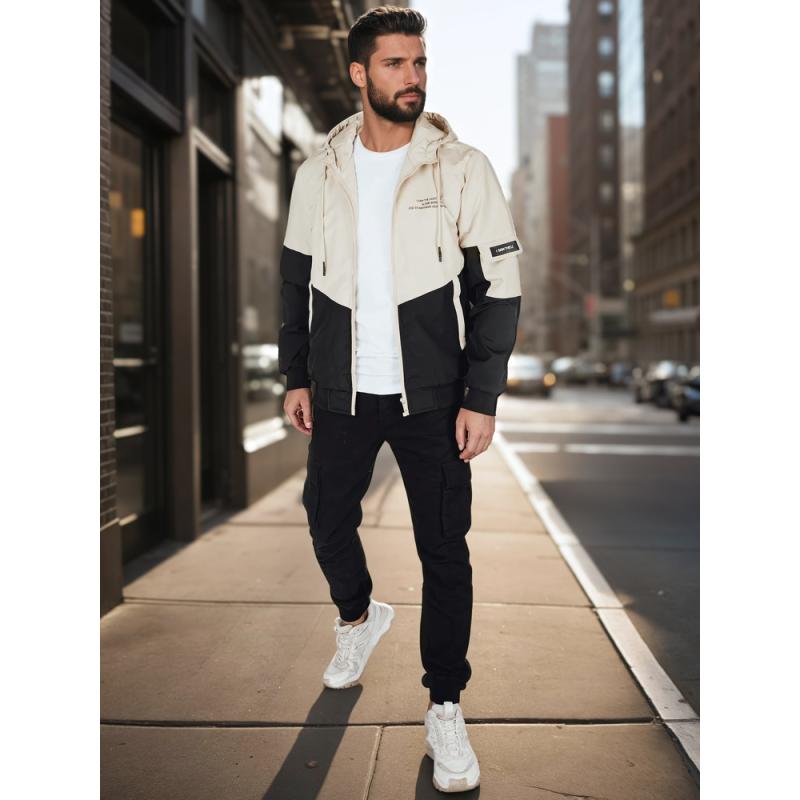 Pánská přechodová bunda s kapucí, béžová