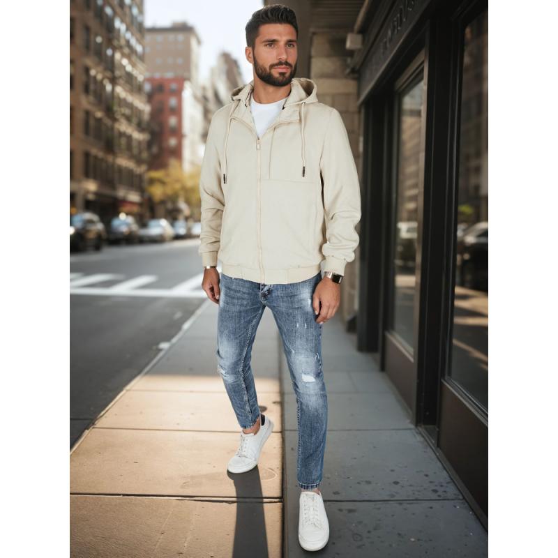 Pánská přechodová bunda s kapucí, béžová