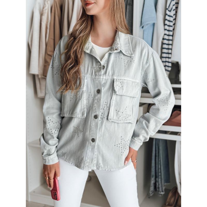 STRASHINE női átmeneti kabát csillagokkal, világosszürke, L méret