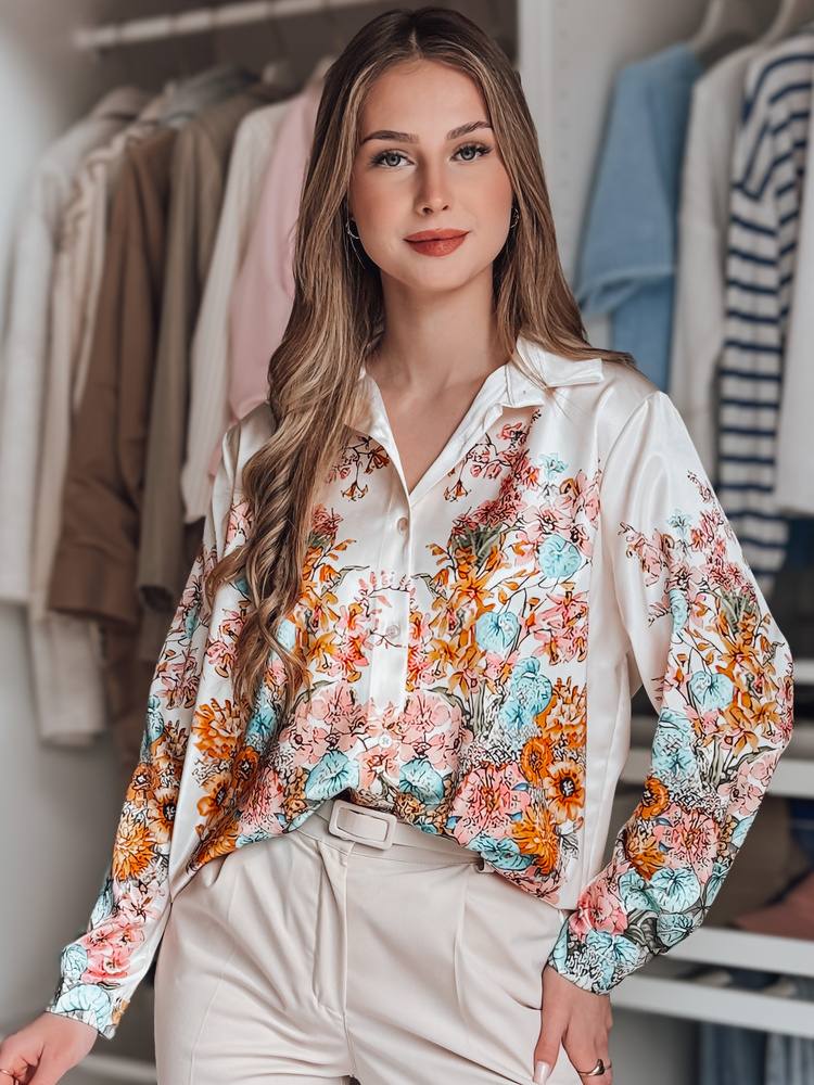 Dámská květovaná košile oversize BLOSSIVA světle béžová
