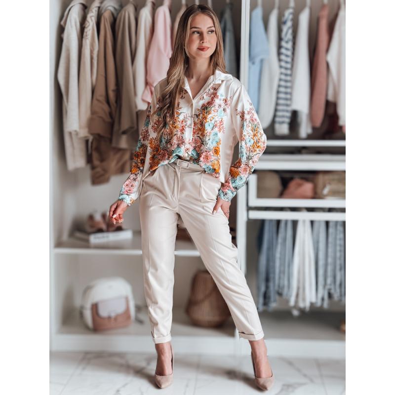Női virágos oversize ing BLOSSIVA világos bézs színben