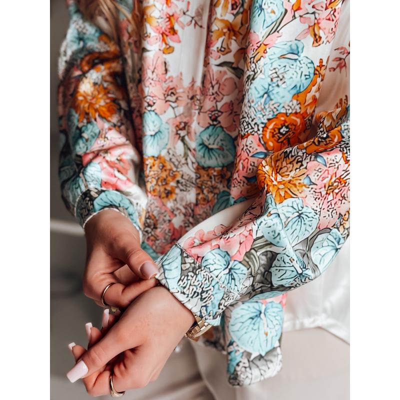 Női virágos oversize ing BLOSSIVA világos bézs színben