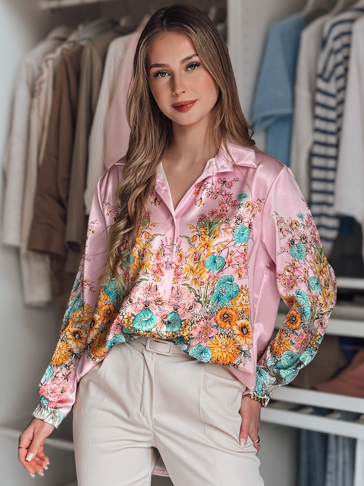 Dámska kvetinová oversize košeľa BLOSSIVA ružová