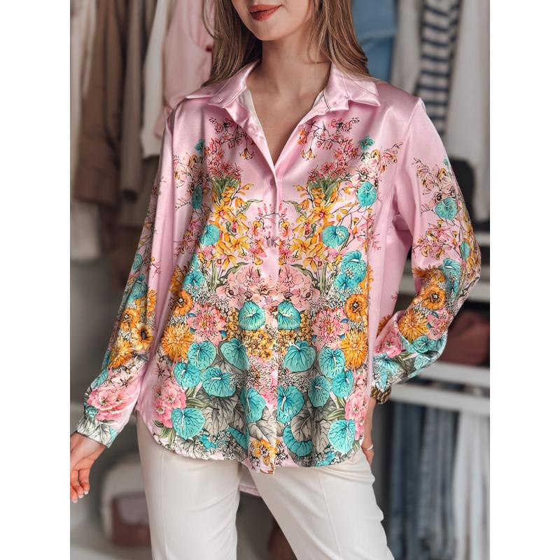 Női virágos oversize ing BLOSSIVA rózsaszínű