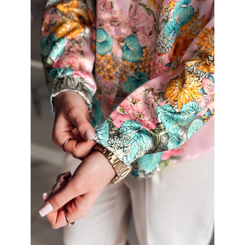 Női virágos oversize ing BLOSSIVA rózsaszínű