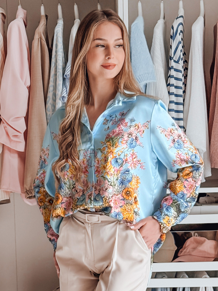 Dámská květovaná košile oversize BLOSSIVA modrá