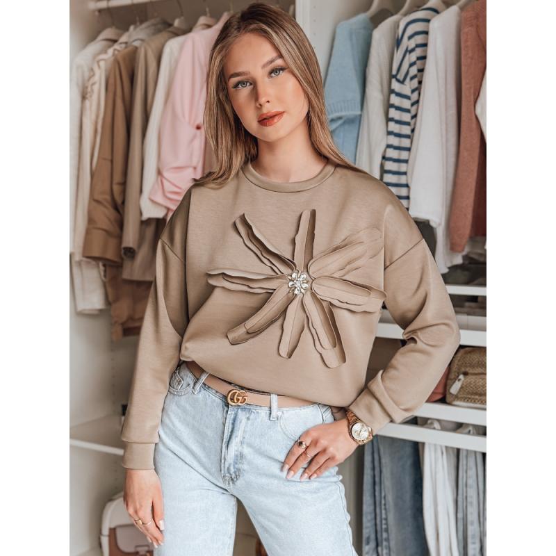 Női túlméretezett blúz virággal PETITKA mokka