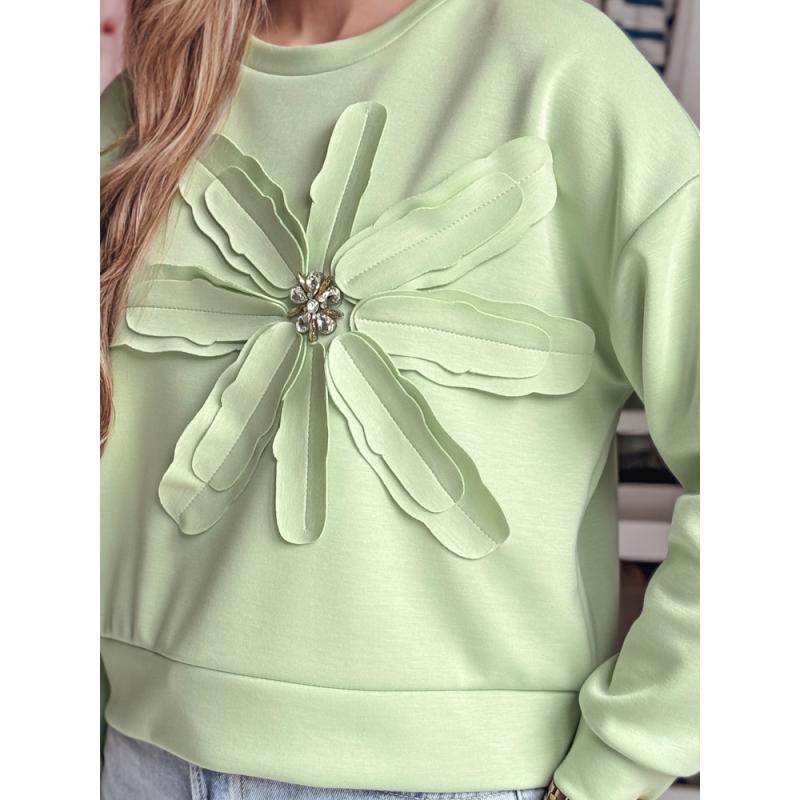 Oversize halenka s květinou PETITKA, mátová barva