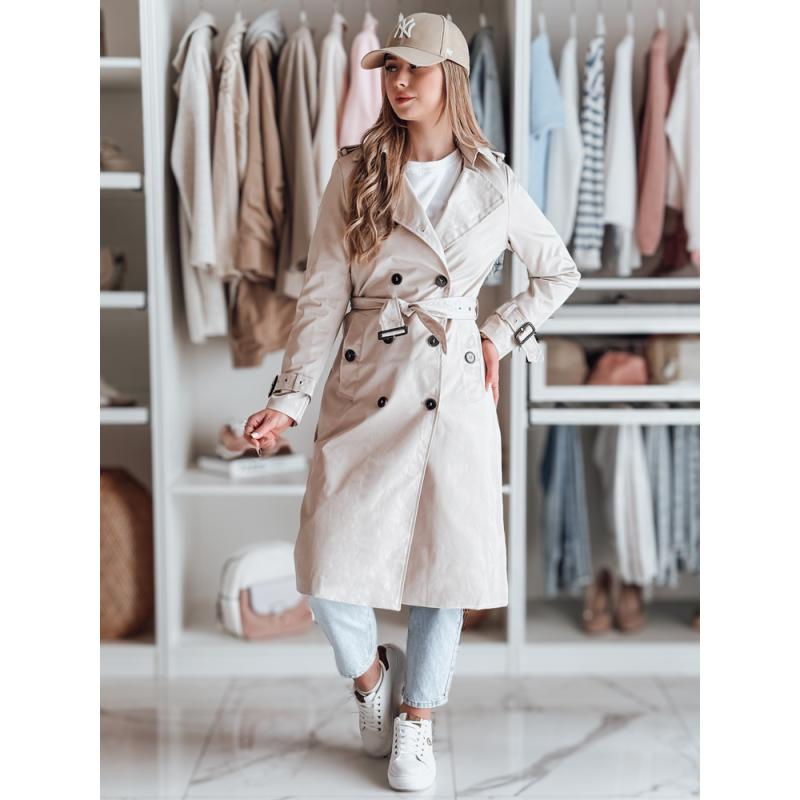 Dámský dlouhý kabát s páskem SLIMFOTA bílý