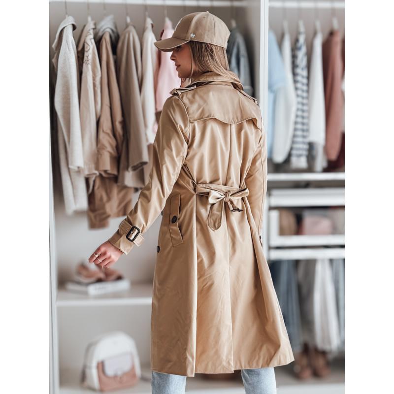 Dámský dlouhý kabát s páskem SLIMFOTA kamelový