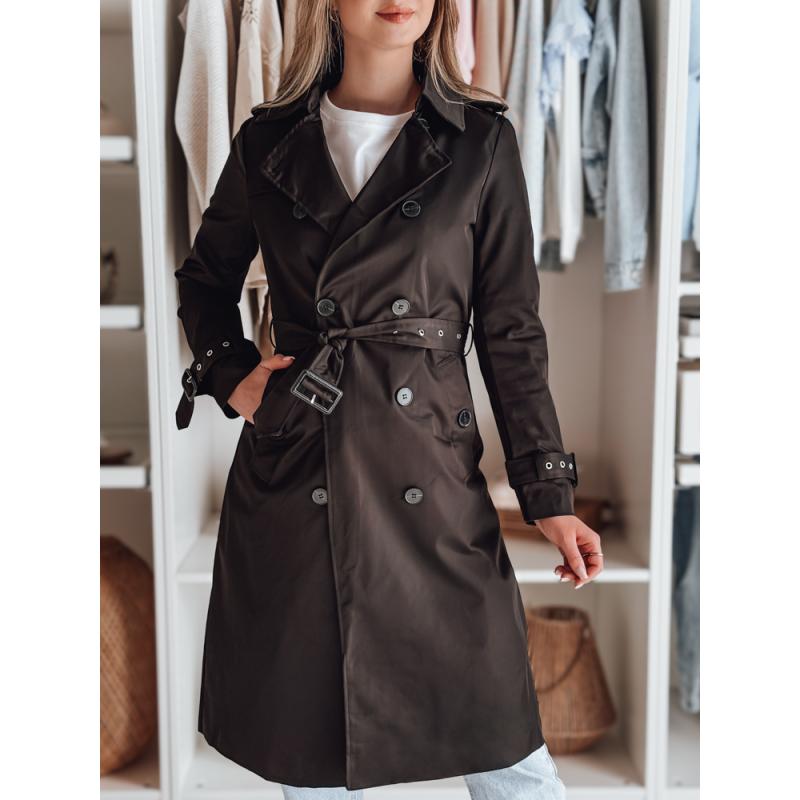 Dámský dlouhý kabát s páskem SLIMFOTA černý