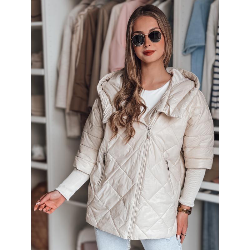 Dámska prechodna prešívaná bunda oversize PUFFILOF svetlo béžová
