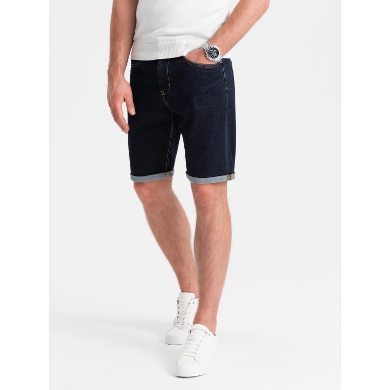 Pánské džínové šortky s ohrnutými nohavicemi - tmavě modré V1 OM-SRDS-0134