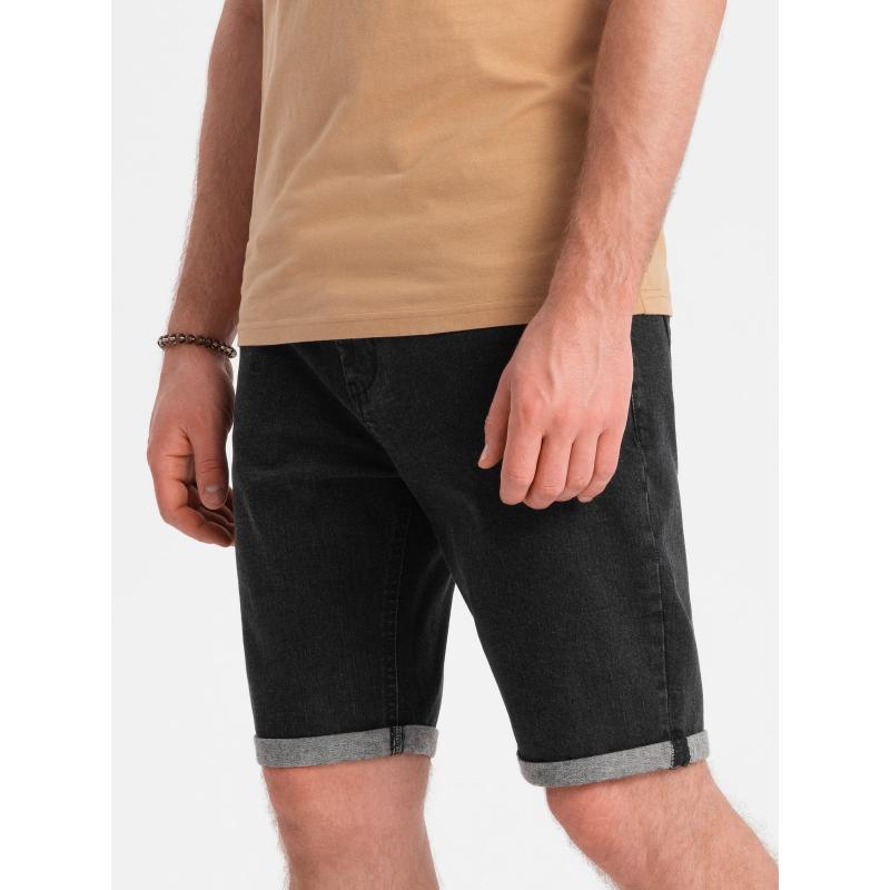 Pánské džínové kraťasy s ohrnutými nohavicemi - černé V4 OM-SRDS-0134