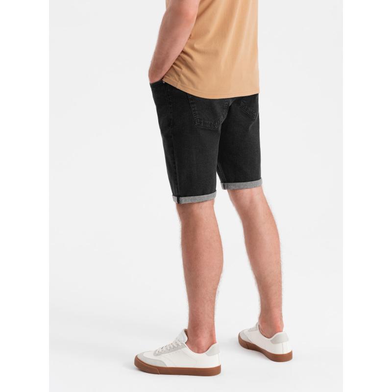 Pánské džínové kraťasy s ohrnutými nohavicemi - černé V4 OM-SRDS-0134