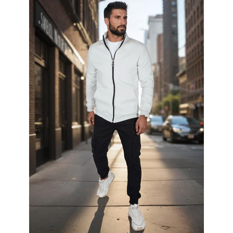 Férfi pulóver állógalléros, világosszürke