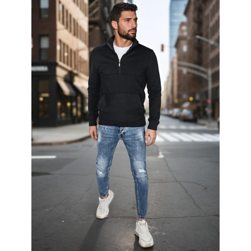 Férfi pulóver állógallérral, fekete