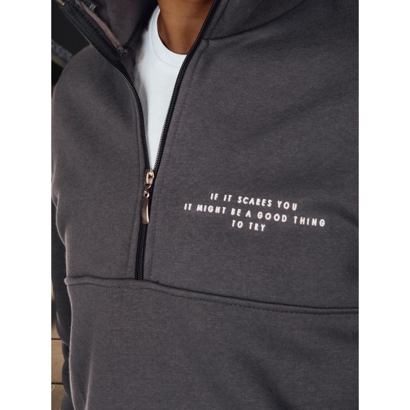 Férfi pulóver nyomtatott mintával, grafit