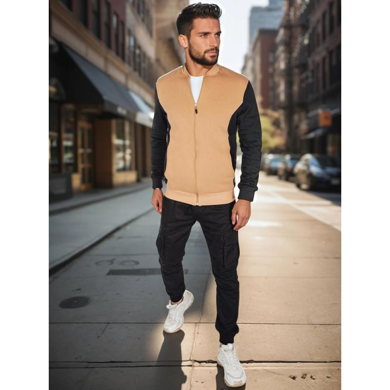 Férfi pulóver állógallérral, kamel