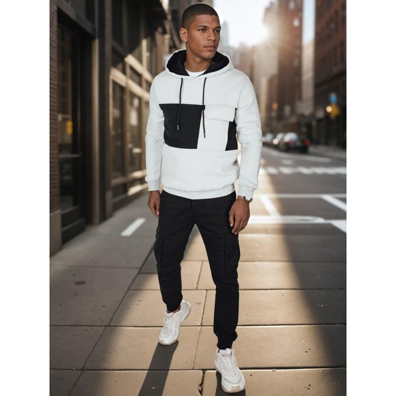 Férfi pulóver kapucnival, szürke