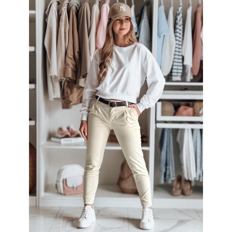 Női chino nadrág övvel MODELA világos bézs