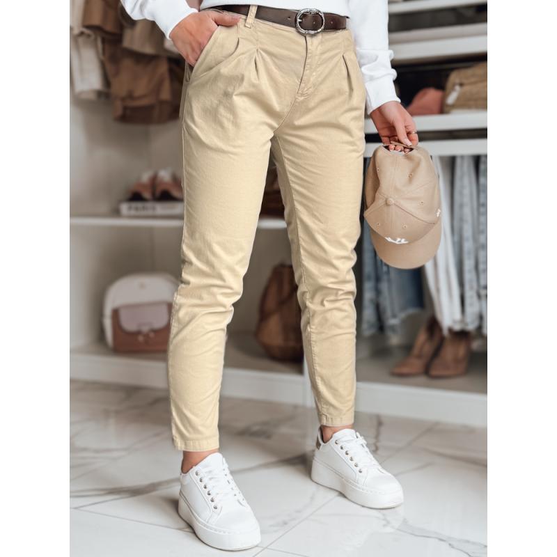 Női chino nadrág övvel MODELA sötét bézs