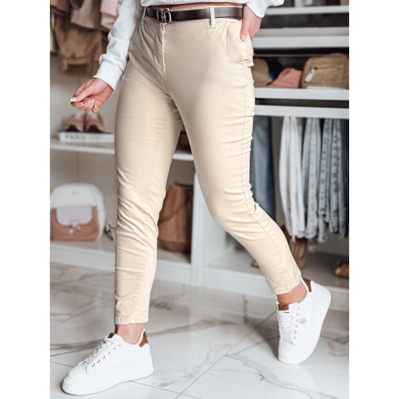 Dámske nohavice slim fit s opaskom LINESKA svetlo béžové