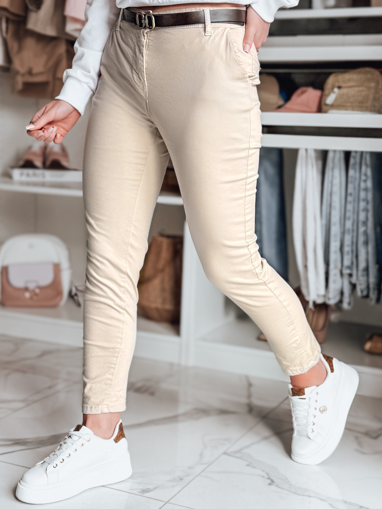 Dámske nohavice slim fit s opaskom LINESKA svetlo béžové