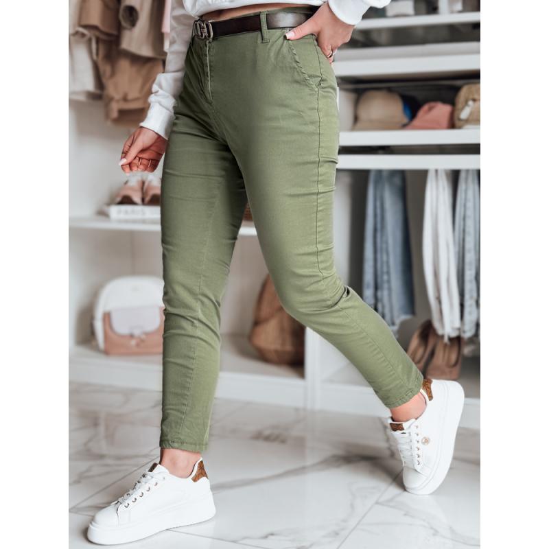 Dámske nohavice slim fit s opaskom LINESKA khaki