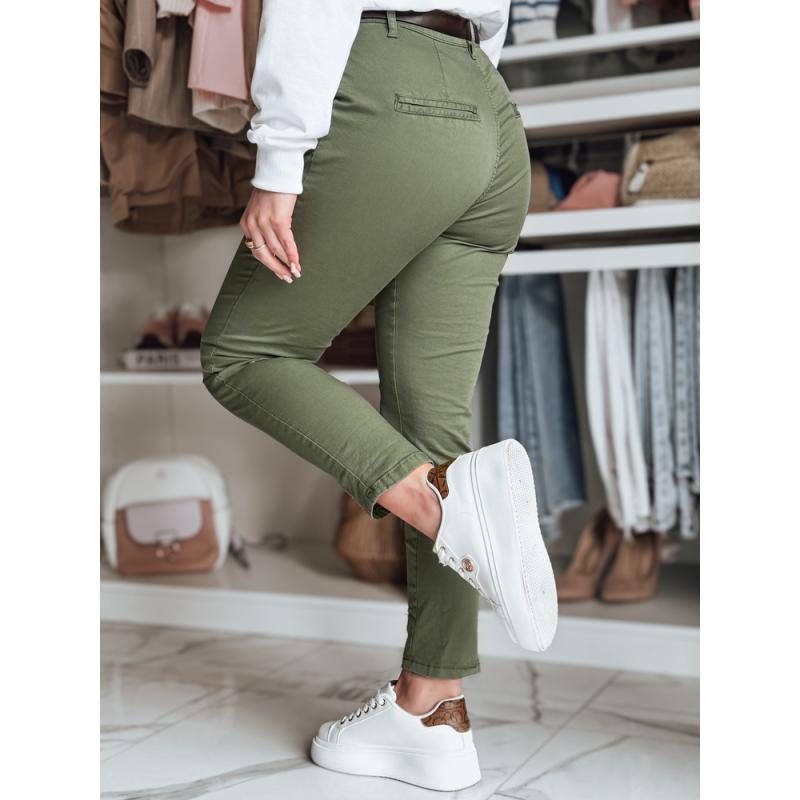 Dámské kalhoty slim fit s páskem LINESKA khaki