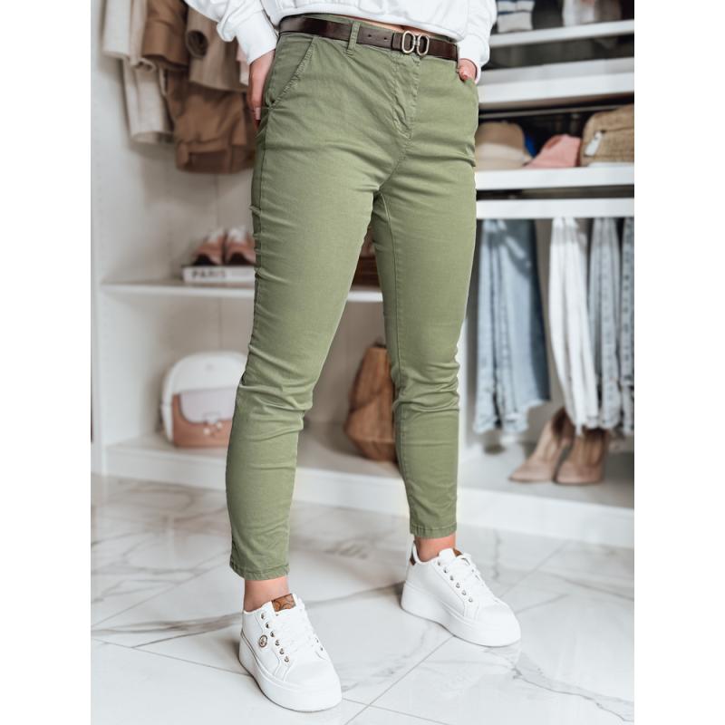 Dámské kalhoty slim fit s páskem LINESKA khaki