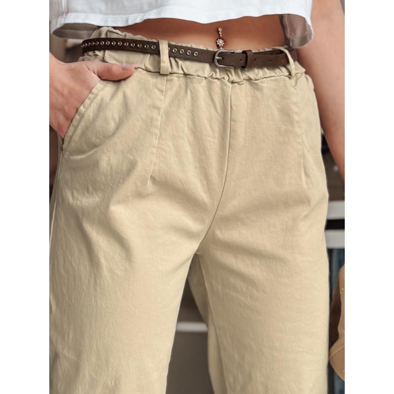 Dámské chino kalhoty s páskem RELCIX tmavě béžové