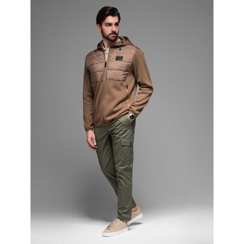 Férfi könnyű, színes fleece sportkabát - barna és sötétkék V1 OM-JANP-0194