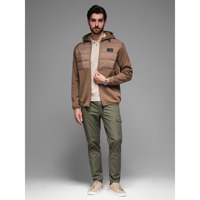 Férfi könnyű, színes fleece sportkabát - barna és sötétkék V1 OM-JANP-0194