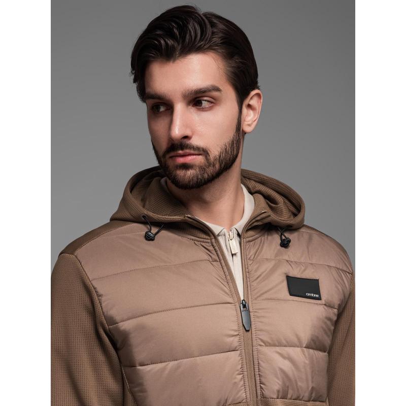 Férfi könnyű, színes fleece sportkabát - barna és sötétkék V1 OM-JANP-0194