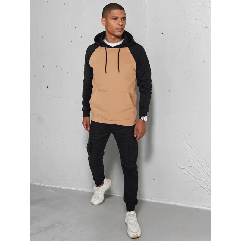 Férfi alap pulóver, kapucnis, kamel