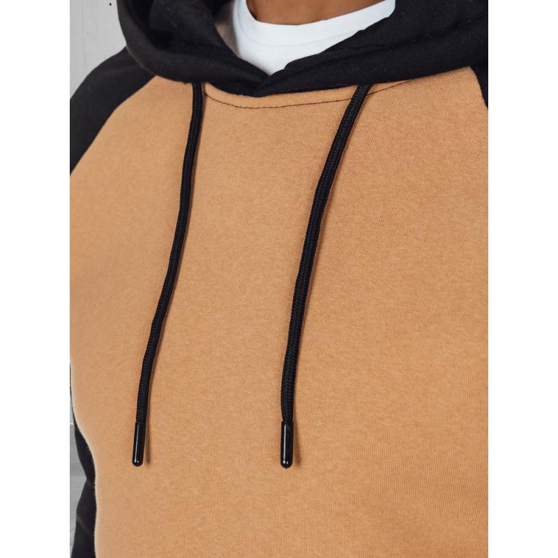 Férfi alap pulóver, kapucnis, kamel