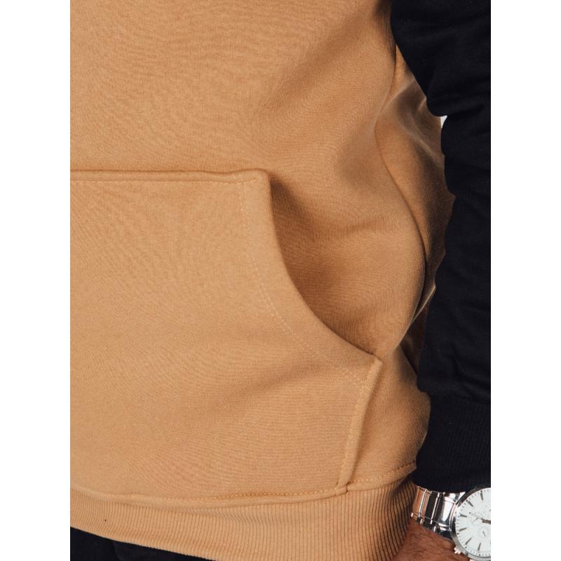 Férfi alap pulóver, kapucnis, kamel