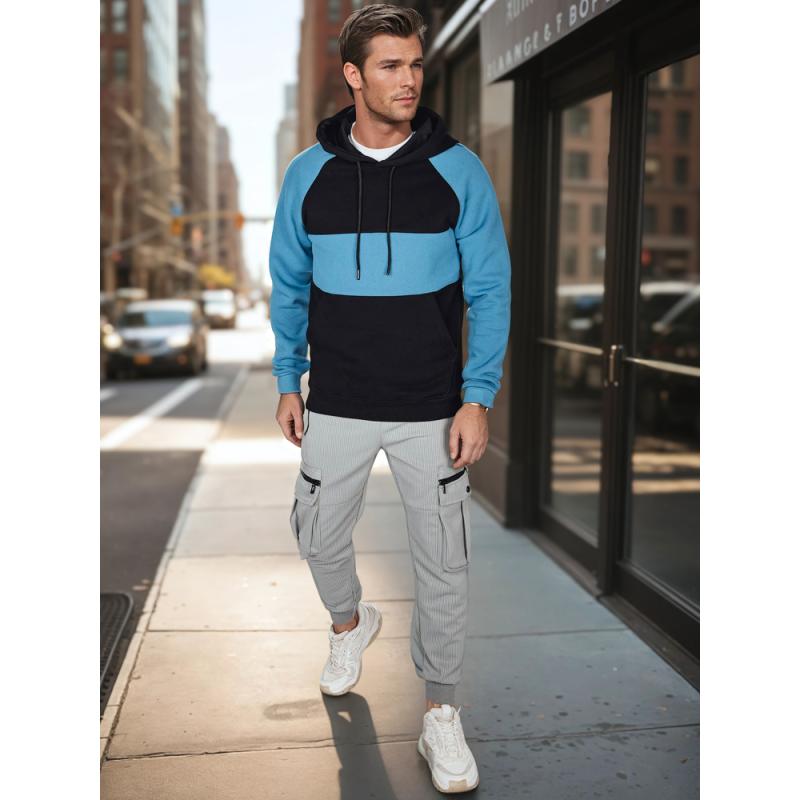 Pánska mikina basic s kapucňou v čierno-námorných pruhoch